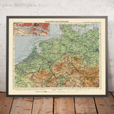 Antica mappa della Germania nordoccidentale di Haack, 1943: Amburgo, Brema, Elba, Weser, Mare del Nord 