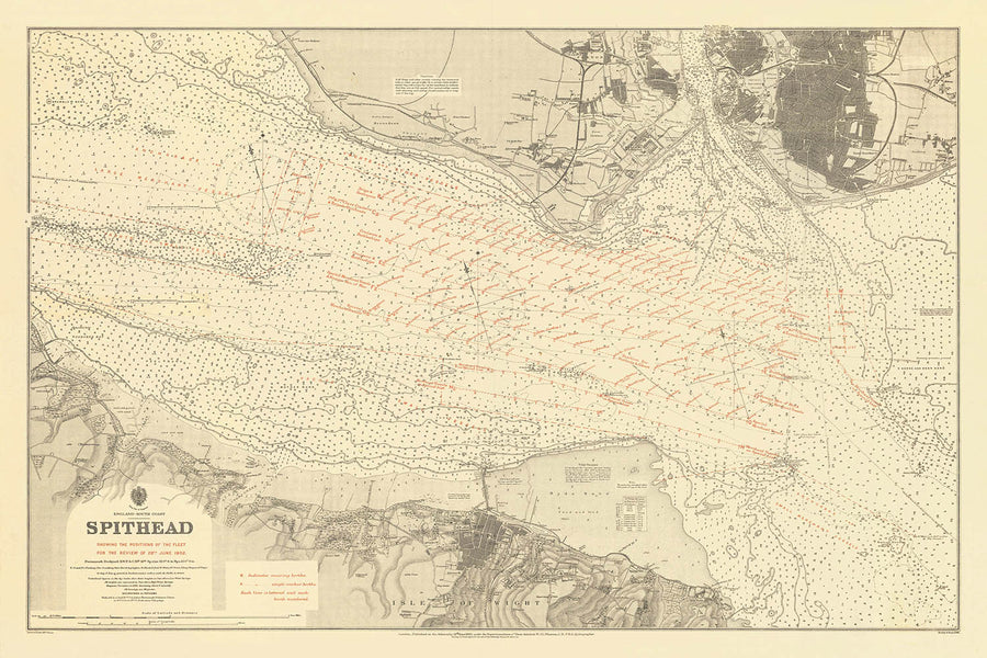 Antica carta nautica di Spithead di Malby & Sons, 1902: Solent, Portsmouth e Isola di Wight 