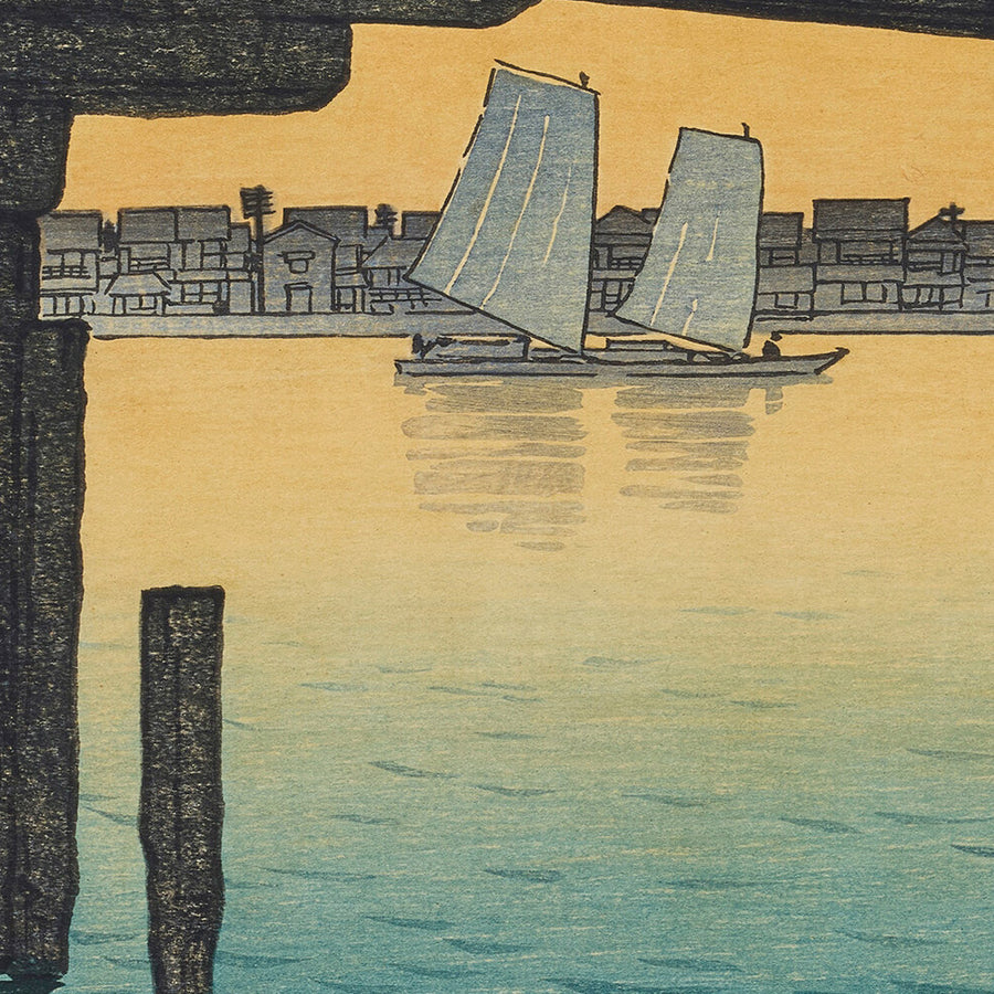 Puente Kaminohashi en Fukagawa, Tokio por Hasui Kawase, 1935 