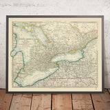 Mapa antiguo de Ontario y parte de Nueva York, 1870: Toronto, Detroit, Lago Ontario, Ferrocarriles, Cataratas del Niágara 