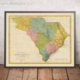 Alte Karte von South Carolina von Carey, 1815: Charleston, Columbia, Greenville, Savannah-Fluss, Blue Ridge 