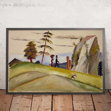 A framed image of Strollers in a Rocky Landscape by August Macke, 1911