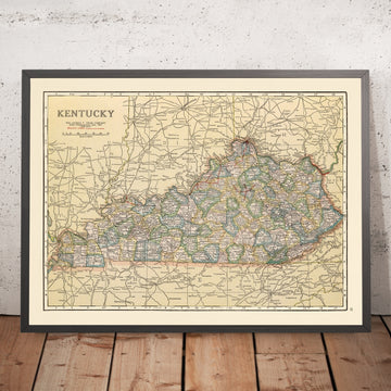 Ancienne carte des itinéraires automobiles du Kentucky, 1920 : Louisville, Lexington, Covington, fleuve Ohio, lignes électriques 