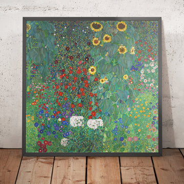 A framed image of Farm Garden with Sunflowers by Gustav Klimt, 1907