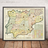 Mapa Histórico Antiguo de España y Portugal de Chatelain, 1719: Reinos, Provincias, Escudos de Armas, Inquisición 