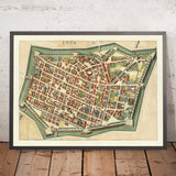 Alte Stadtkarte von Lucca, Toskana von Merian, 1638: Stadtmauern & Graben; Piazza Anfiteatro; Kathedrale; Palazzo Pfanner; Via Larga 