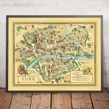 Ancienne carte illustrée de York par Clark 1947 : York Minster, Clifford&