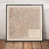 Ancienne carte en relief des Dolomites et des Alpes méridionales centrales par Hartleben, 1880 : col du Brenner, Cortina, Trente, Meran, vallée de Puster, 