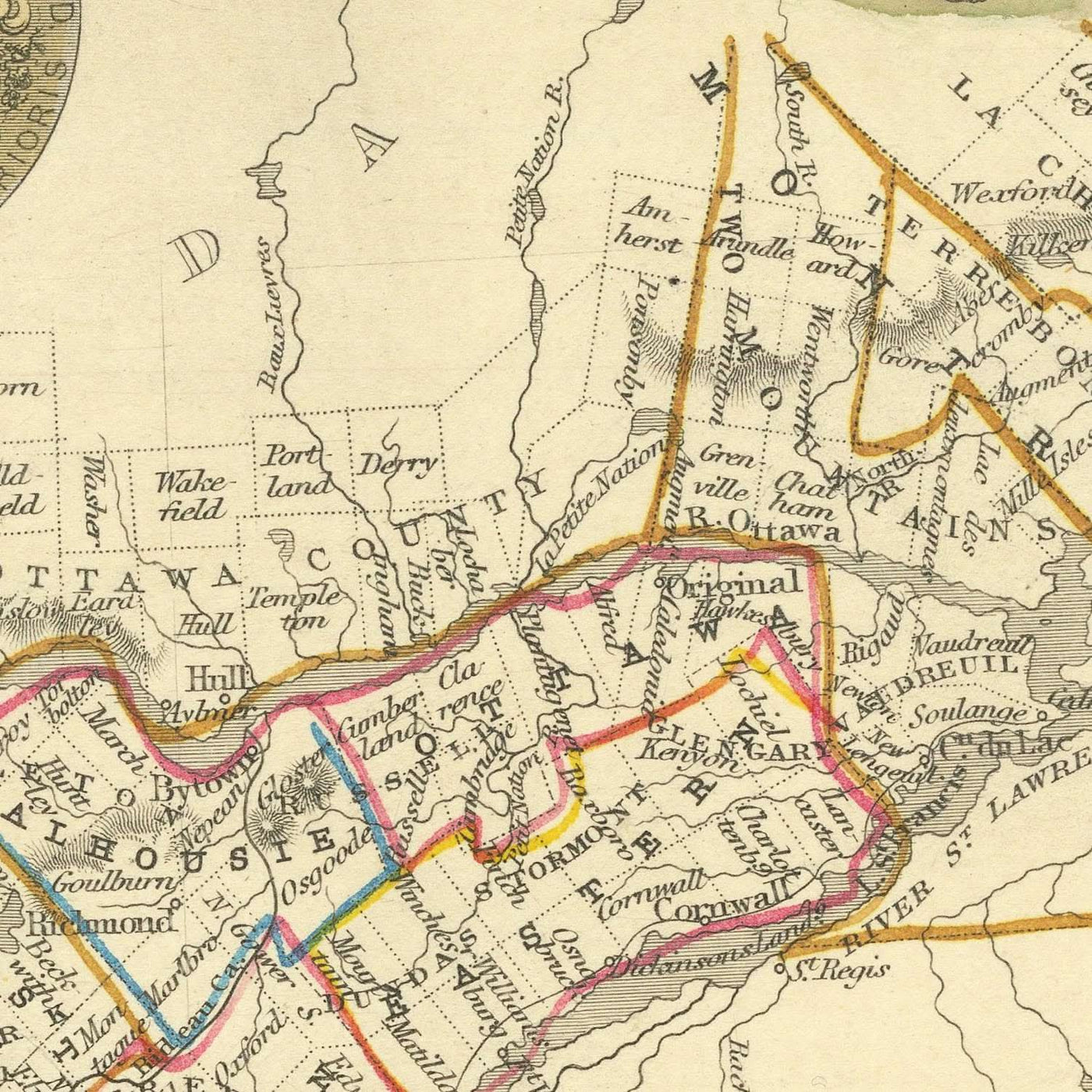 Mapa antiguo de Canadá de Tallis, 1851: Toronto, cataratas del Niágara, lago Erie, Kingston, viñetas