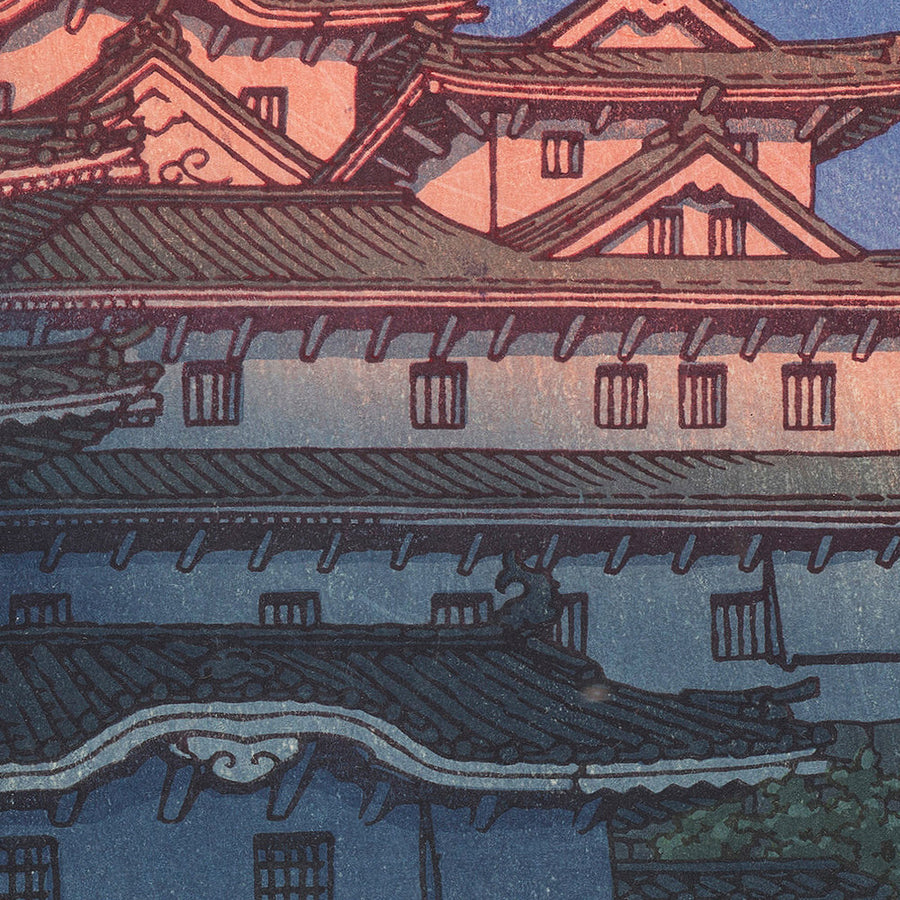 Atardecer en el Castillo Shirasagi de Hasui Kawase, 1935 