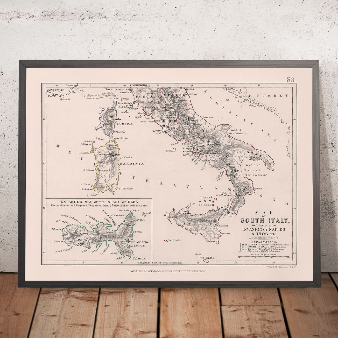 Alte Militärkarte von Napoleons Invasion von Neapel, 1806: Neapel, Rom, Elba, Sizilien, Kalabrien