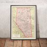 Old Map of Alberta, Canada, 1925: Calgary, Edmonton, Rocky Mts, Athabasca River & N. Saskatchewan River