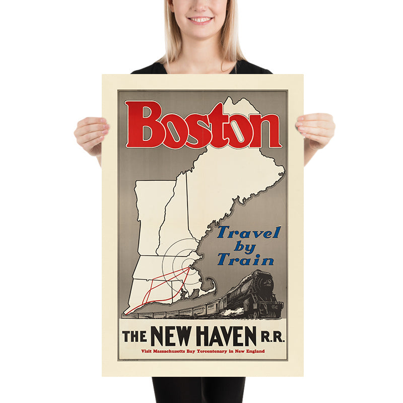 Boston Travel Poster: Travel by Train by New Haven Railroad, 1930