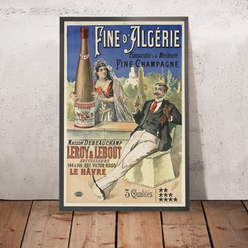 A framed image of Fine d’Algérie Vintage Brandy Poster, 1898