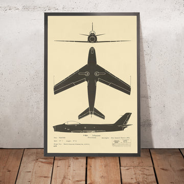 A framed image of Cold War Aircraft Identification Chart US F-86 by Ministry of Supply, 1948