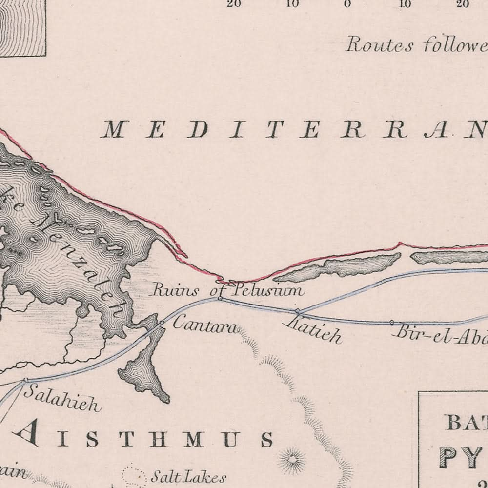 Alte Militärkarte von Napoleons Schlachten in Ägypten und Syrien, 1801: Abukir, Pyramiden, Kairo, Suez, Nil