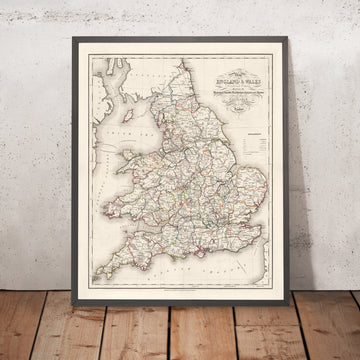 Old County Map of England & Wales by Lewis, 1844: Major Roads & Railways