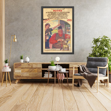 A framed image of Brussels Food Adulteration Museum Vintage Poster by Henri Lemaire, 1916