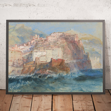 A framed image of Genoa, from the Sea, looking up to the Church of Santa Maria Assunta in Carignano by Turner, 1802