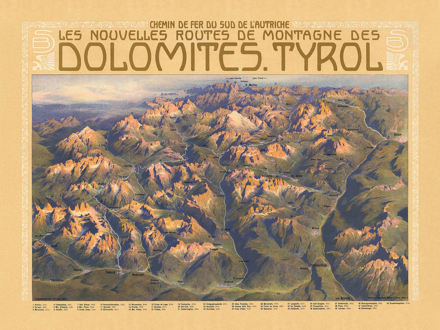 Dolomites Travel Poster: Les Nouvelles Routes de Montagne by Gustav Jahn, 1907