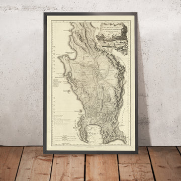 Old Cape of Good Hope, Cape Town, South Africa Nautical Chart by De La Rochette, 1795: Table Mt, False Bay, Stellenbosch