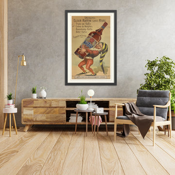 A framed image of Elixir Raffin Vintage Liqueur Poster, 1895