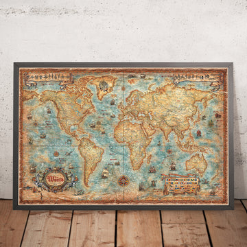 Carte du monde antique moderne par Ray&Co, 2025 : Drapeaux de navires, nœuds 
