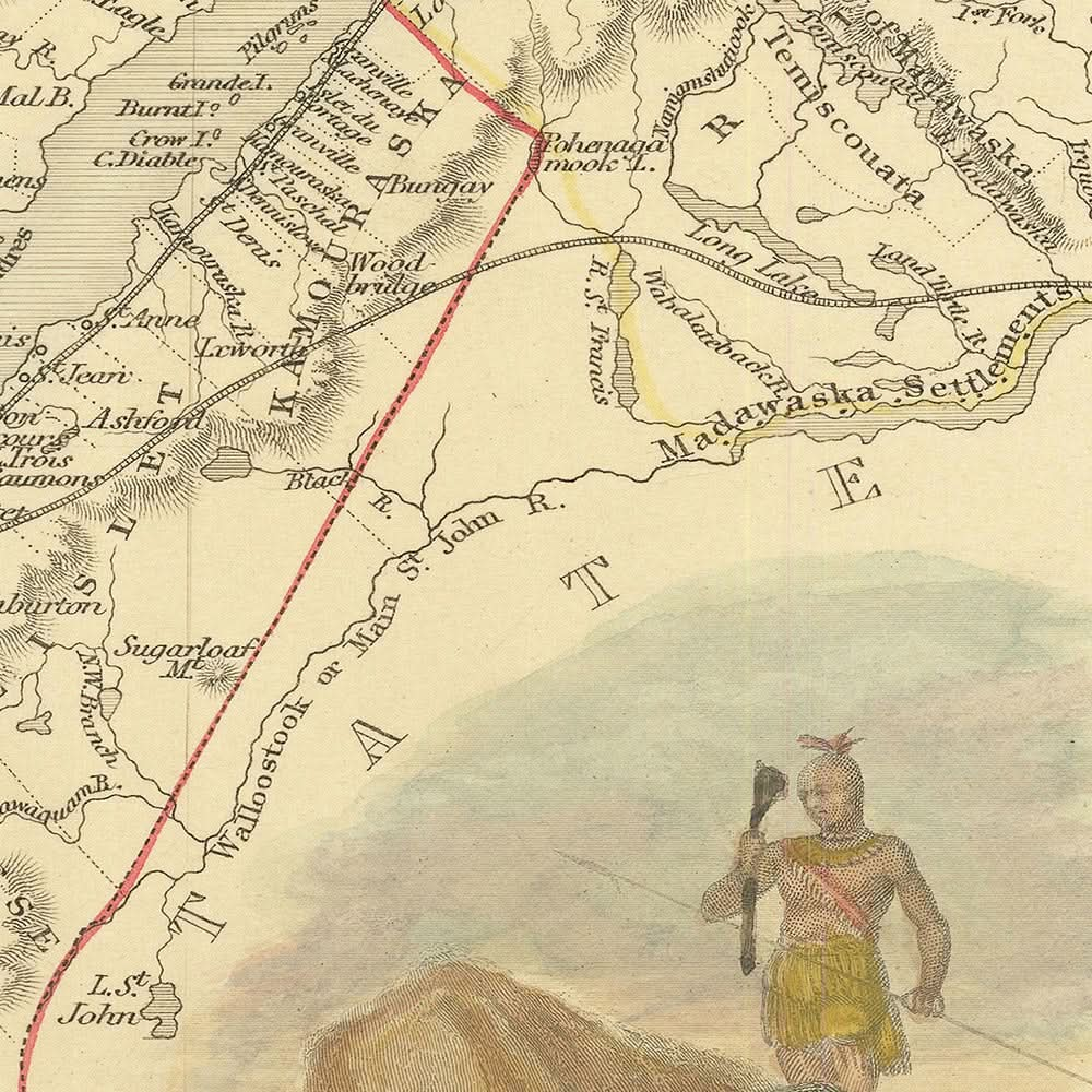 Mapa antiguo decorativo de Canadá, realizado por Tallis en 1851: Montreal, ciudad de Quebec, río San Lorenzo, montes Apalaches y viñetas