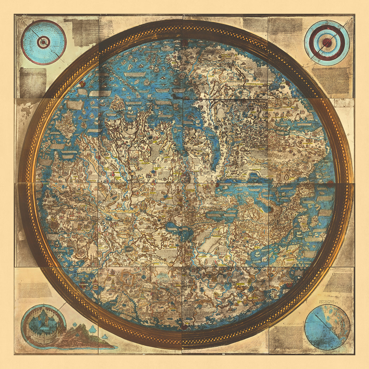 Rare Old Mappa Mundi by Fra Mauro, 1450: The Best Geocentric Medieval World Map