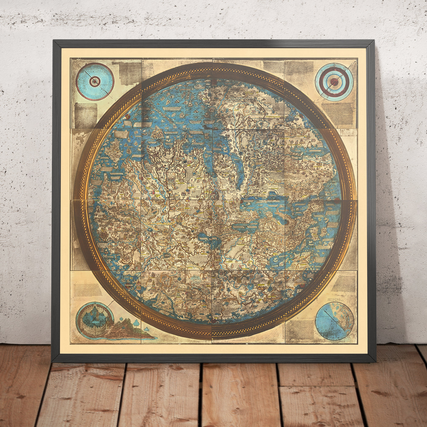 Mapa del Viejo Mundo del Mundo por Fra Mauro, 1450: Reproducción impresa, Proyección geocéntrica, Mappa Mundi medieval