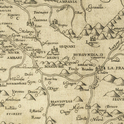 Alte, seltene Karte von Frankreich und den Niederlanden von Zenoi, 1561: Paris, Rom, Alpen, Pyrenäen, Kompassrose