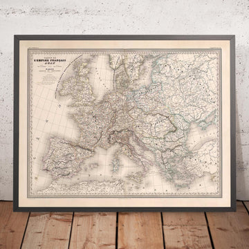 Old Map of the Napoleonic First French Empire by Charles Dyonnet in 1864 - Historic European Chart