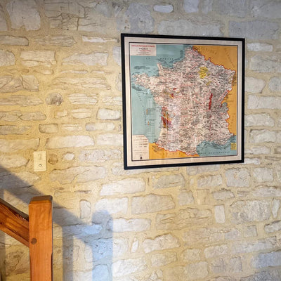 Antiguo mapa gastronómico de Francia en 1932 por Alain Bourguignon - Comida francesa, Michelin, Champagne, Burdeos, Mantequilla, Queso, etc.