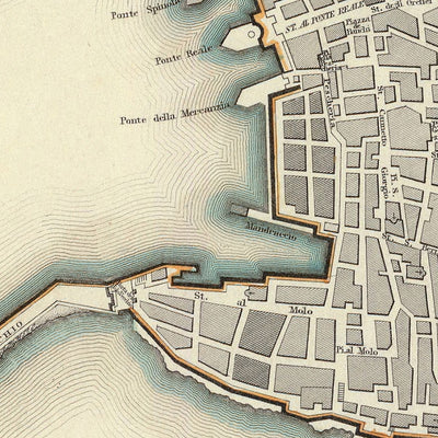 Mapa antiguo de Génova de Clarke, 1836: Catedral, Palacio Ducal, Faro, Teatro Carlo Felice, Universidad