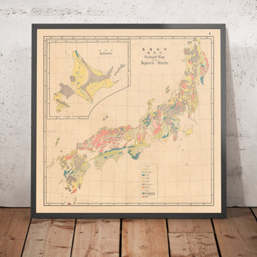 Mappa Geologica Rara del Giappone di Fesca & Harada, 1885: Prima Mappa Geologica, Legenda Dettagliata, Cartografia Pionieristica 