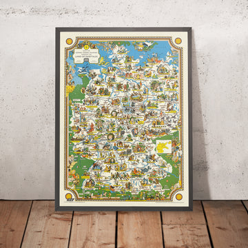 Alte Karte der deutschen Märchen, 1960: Rotkäppchen, Hänsel & Gretel, Grimms Märchen, Deutsche Bundesbahn 