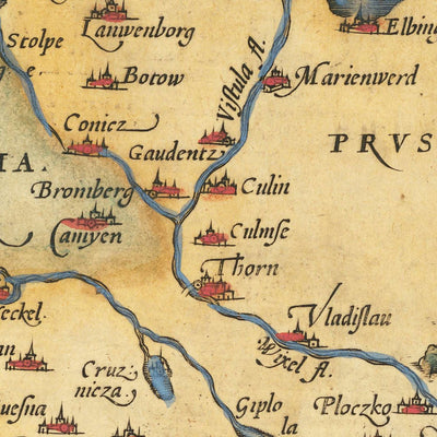 Old Map of Germany, the Holy Roman Empire by Ortelius, 1573: Germania, Poland, Rhine, Elbe, Danube, Alps, Baltic Sea