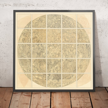 Giant Map of the Full Moon and its Mountains by Schmidt, 1878: Rare Chart of Craters, Rilles, Elevations