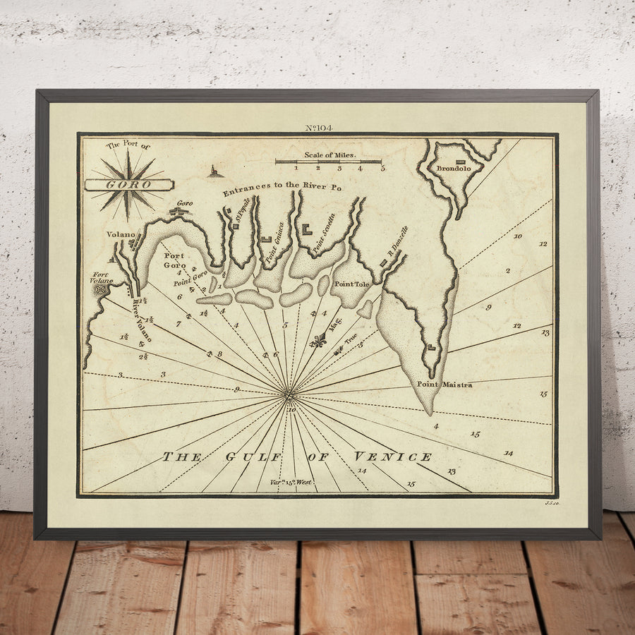 Carta Nautica del Porto Vecchio di Goro di Heather, 1802: Fiume Po, Forte Volano, Golfo di Venezia 