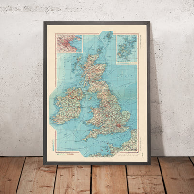 Mapa antiguo de Gran Bretaña e Irlanda, 1967: Londres, Glasgow, Edimburgo, Parque Nacional de Snowdonia, Río Támesis