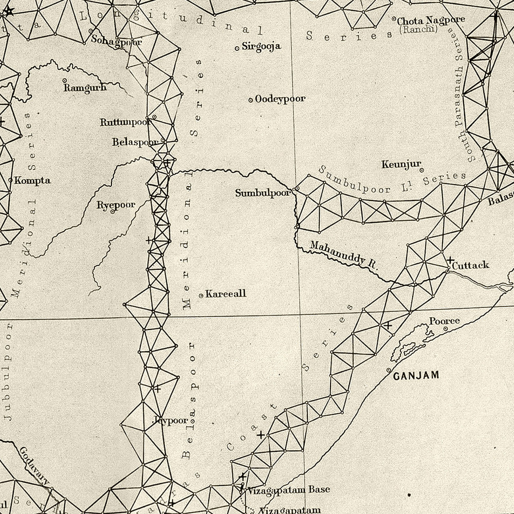 Antiguo mapa de la India, 1875: Bahía de Bengala, Himalaya, Mumbai, Delhi, Calcuta