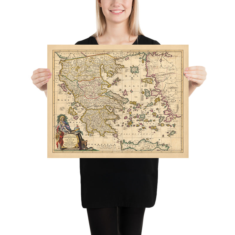 Mappa antica di Grecia, Turchia e Aegeo di Visscher, 1690: Atene, Creta, Isole Saroniche, Cicladi, Dodecaneso 