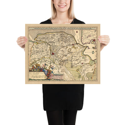Alte Karte von Groningen und Omland von Visscher, 1690: Emden, Winschoten, Veendam, Delfzijl, Festungsmuseum Bourtange