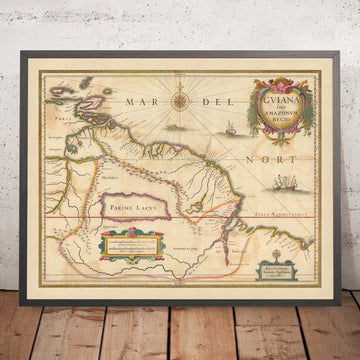 Alte Karte von Guiana dem Amazonas von Nicolaes Visscher II, 1690: Trinidad und Tobago, Suriname, Amapá, Pará, Guyana 