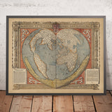 Alte herzförmige Weltkarte von Fine, 1534: Cordiform-Projektion, Terra Australis, lateinische Anmerkungen 
