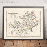 Alte Karte von Hertfordshire von Samuel Lewis, 1844: St Albans, Watford, Hemel Hempstead, Stevenage, Hitchin 