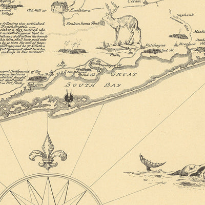 Mapa ilustrado antiguo de Long Island realizado por Clegg, 1925: ciudad de Nueva York, estrecho de Long Island, monumentos históricos, rutas marítimas, primeros asentamientos