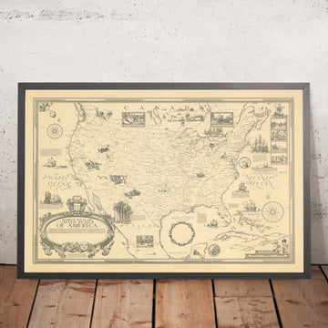 Antica mappa pittorica degli Stati Uniti di Clegg, 1926 