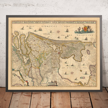 Old Map of Holland by Visscher, 1690: Amsterdam, Rotterdam, The Hague, Utrecht, Leiden
