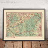 Mappa antica dell'Ungheria, 1967: Budapest, fiume Danubio, lago Balaton, Grande Pianura Ungherese, Monti Mátra 